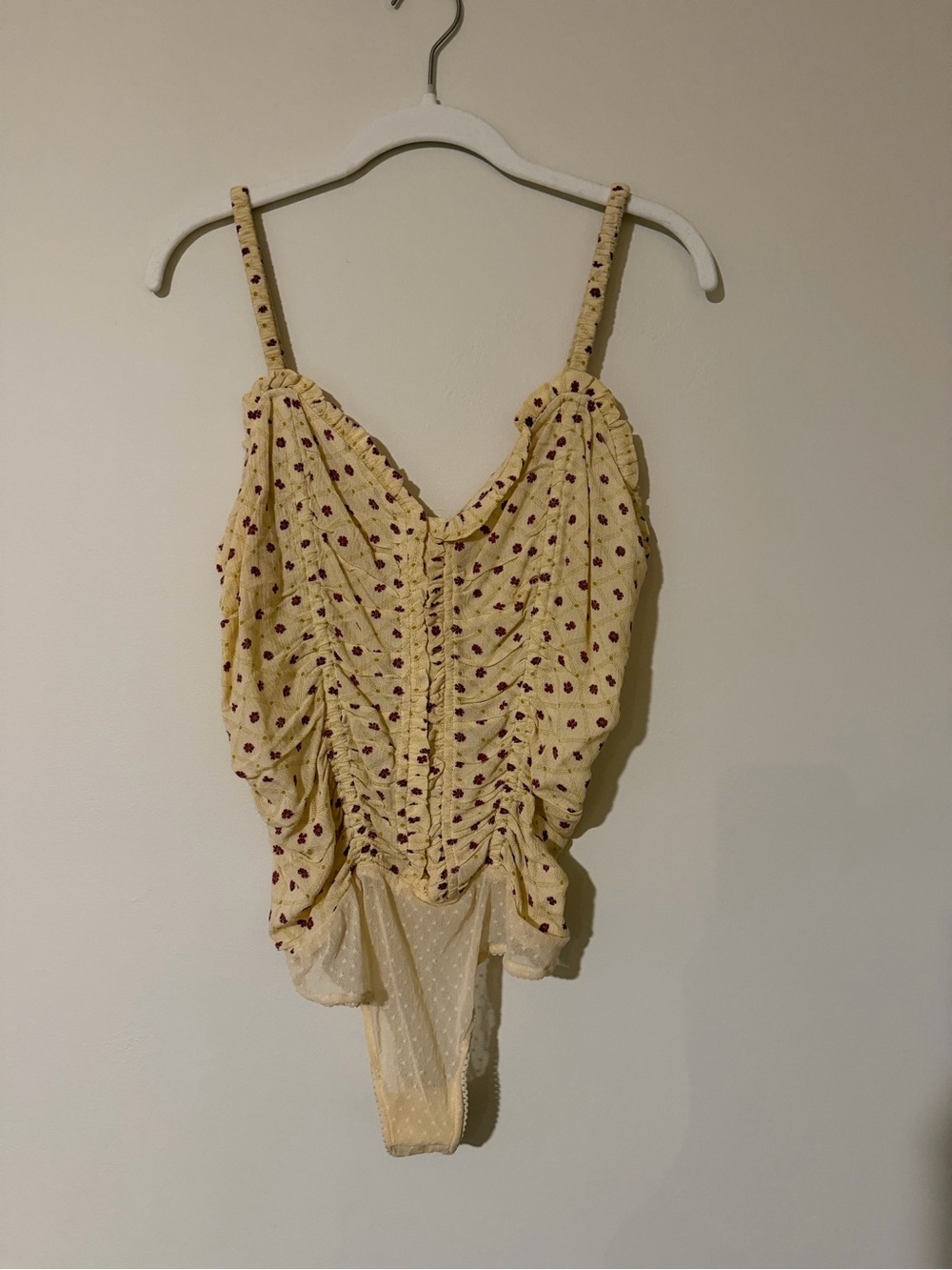 Free People- Ruched Yellow Floral Bodysuit